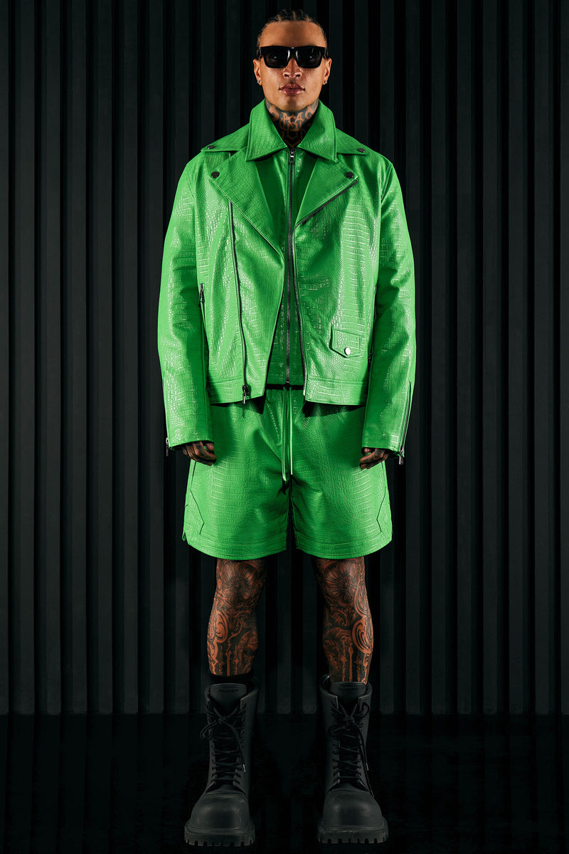 Phantom Croc Metallic Green Leather Jacket