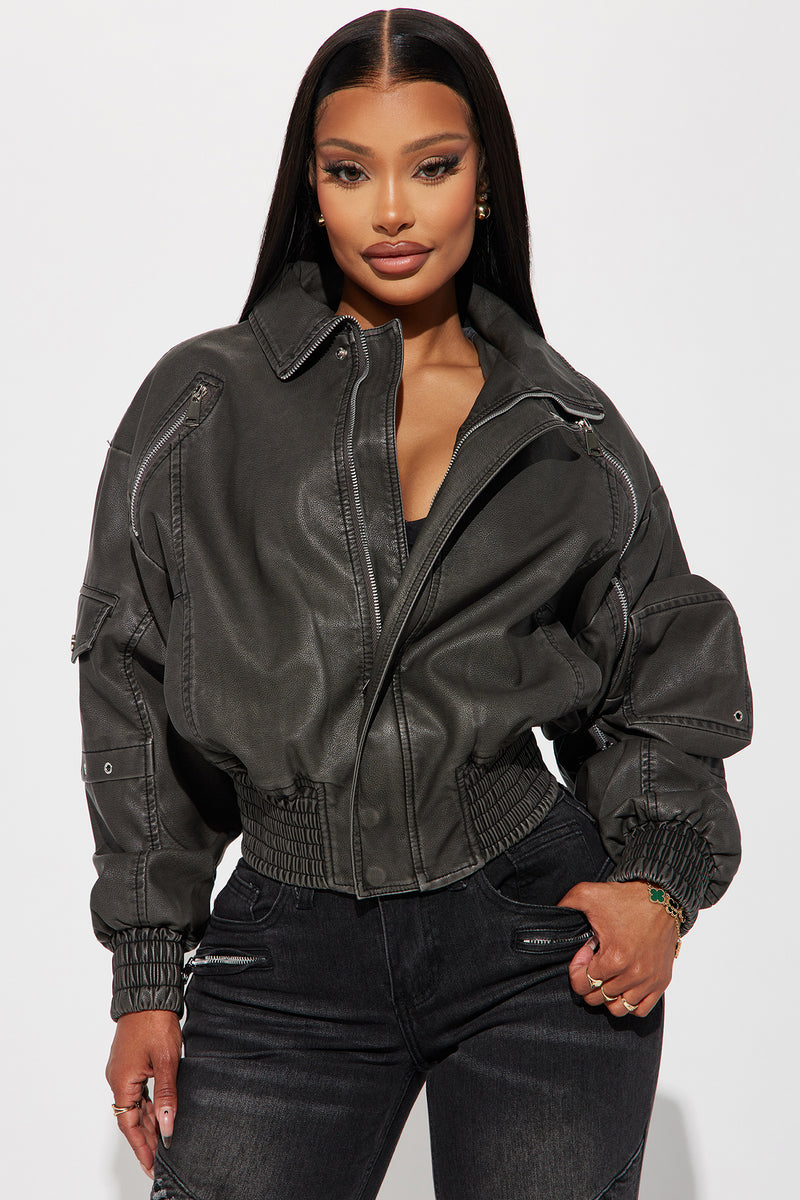 Zoe Washed Faux Leather Bomber Jacket - Brown, Fashion Nova, Jackets &  Coats