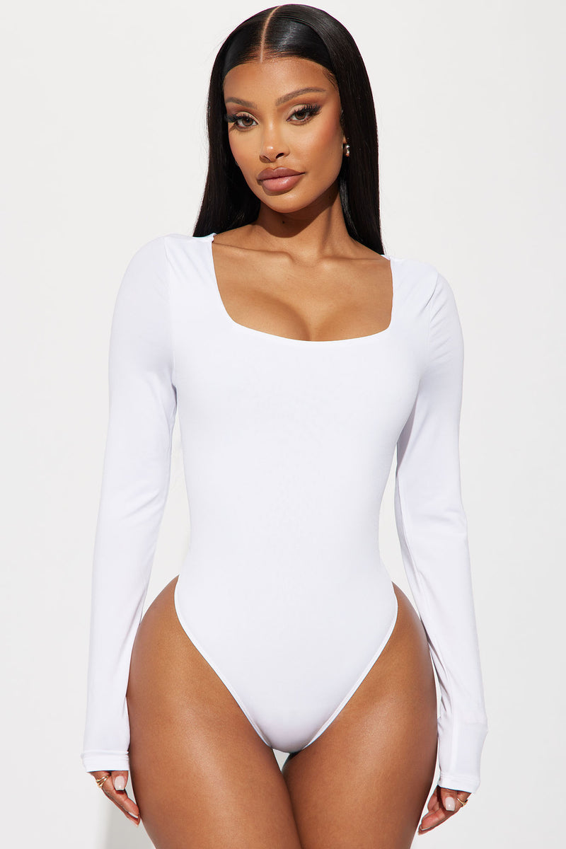 White Squared Neck Double Layered Bodysuit – STYLED BY ALX COUTURE