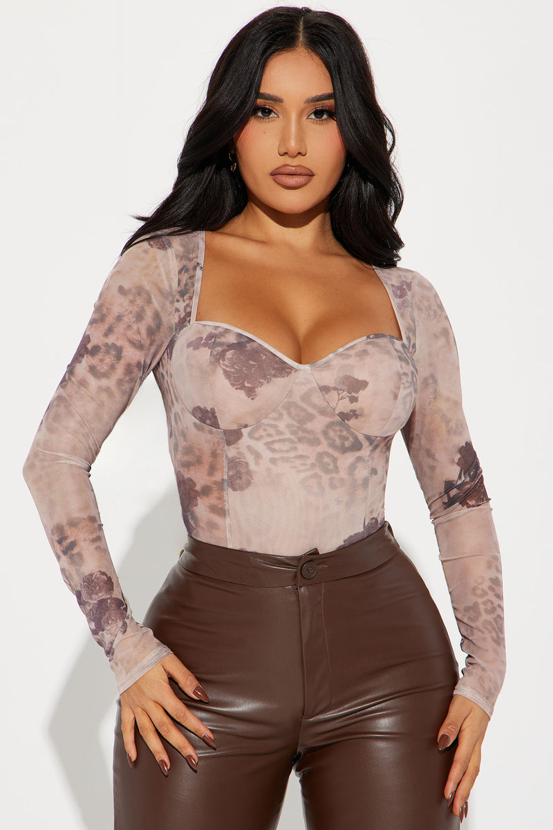 Out Of Body Experience Long Sleeve Bodysuit - Taupe, Fashion Nova,  Bodysuits
