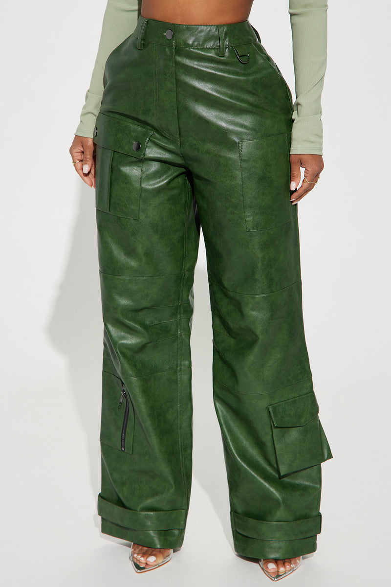 Aviva Washed Faux Leather Cargo Pant - Hunter, Fashion Nova, Pants