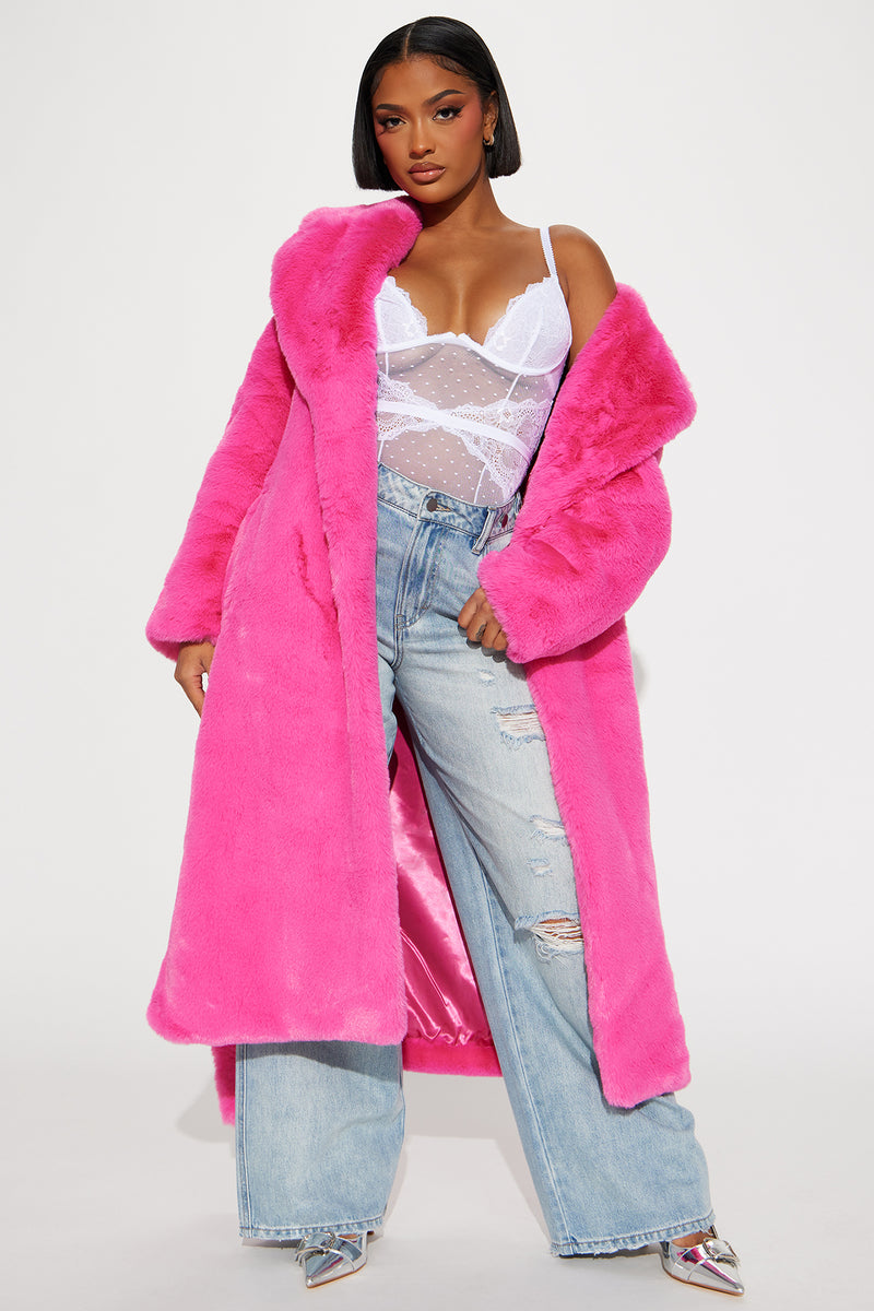 Hot Pink Faux Fur Coat – JUST DREW