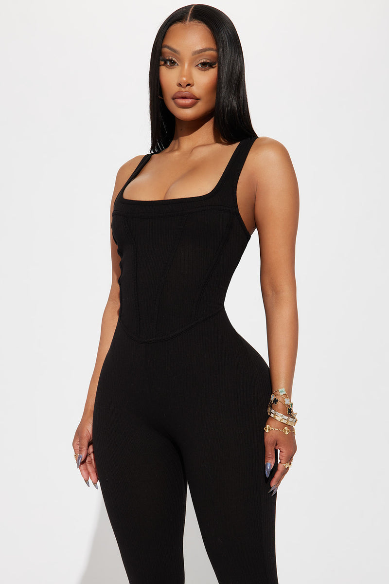 In The Morning Ribbed Jumpsuit - Black
