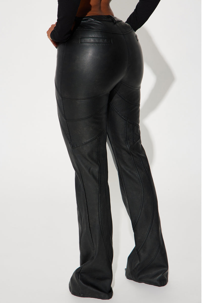NWT FASHION NOVA Katiana Faux Leather Flare Pants Color Black Size S