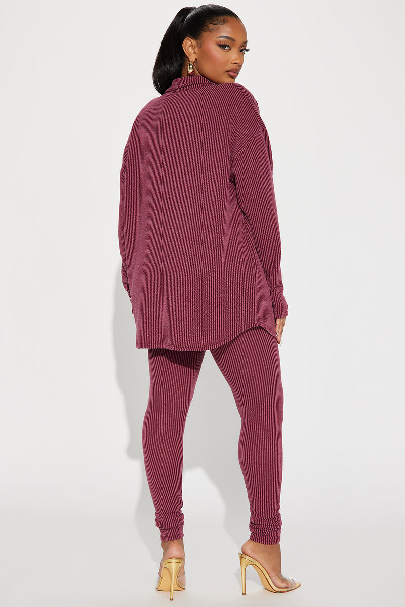 Mix & Match Soft Knit Rib Legging In Wine, LOES House