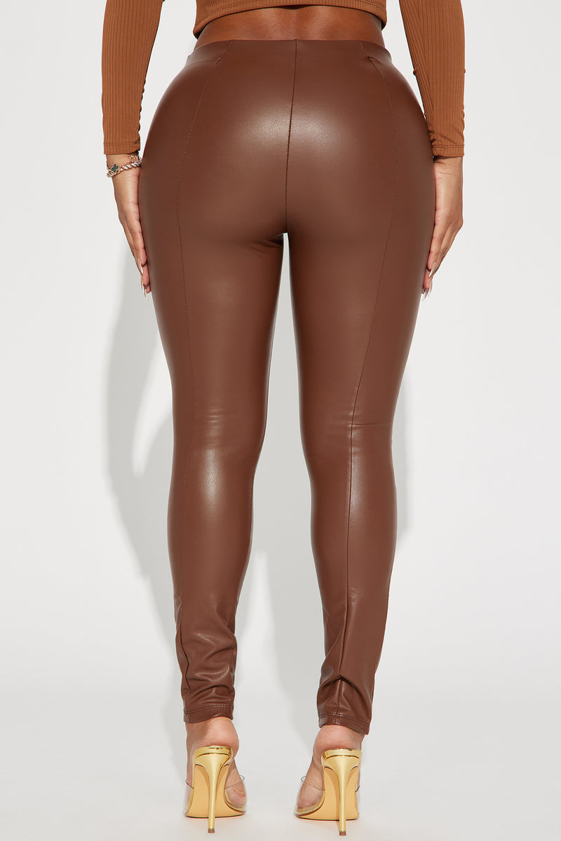 The DISCO chocolate brown pu leggings – BOO Boutique Fashion