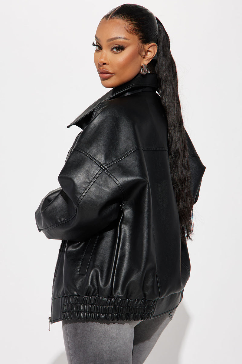 Hustle Mode Oversized Faux Leather Jacket - Black | Fashion Nova