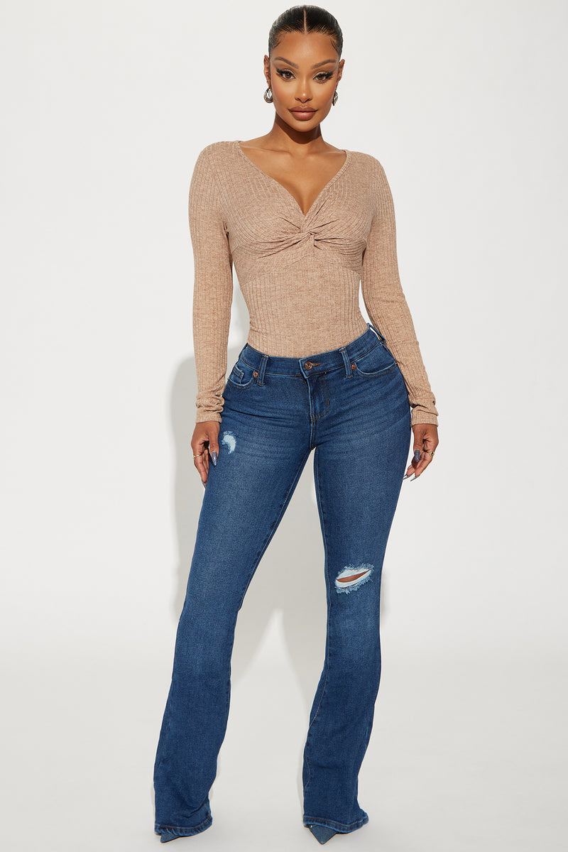Textured Ribbed Bodysuit, Taupe