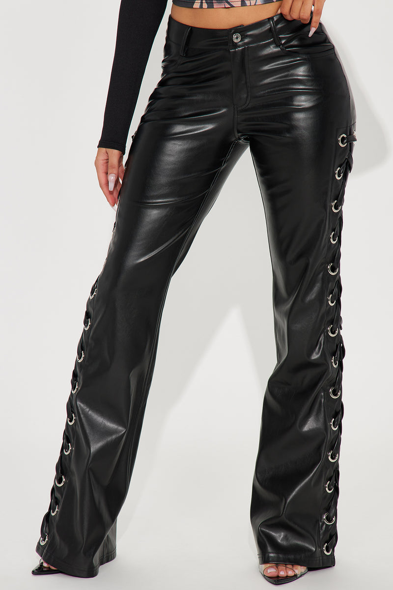 Faux Leather Lace Up Pants - Black – Van De Vort
