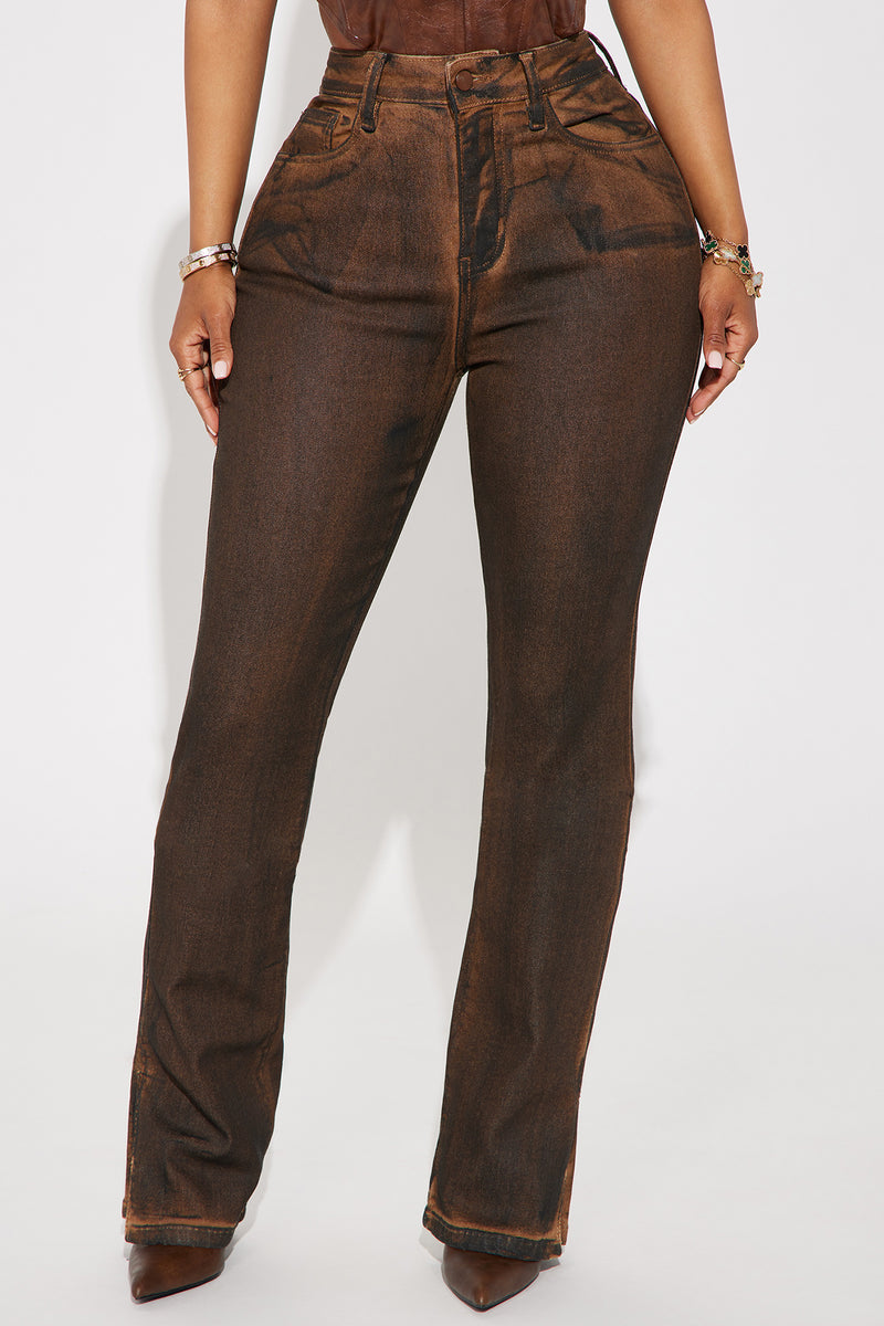 Bronzed Babe Coated Bootcut Jeans - Brown, Fashion Nova, Jeans
