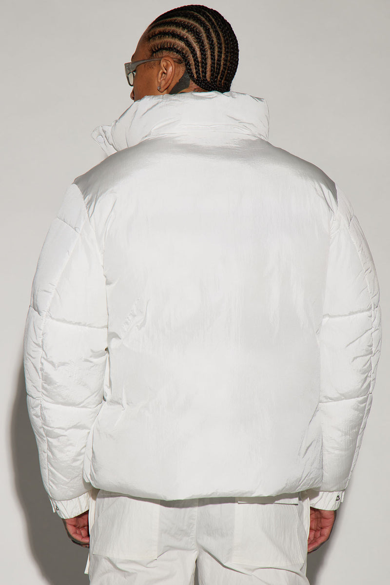 Men's Fairmont Nylon Puffer Jacket in White Size Small by Fashion Nova