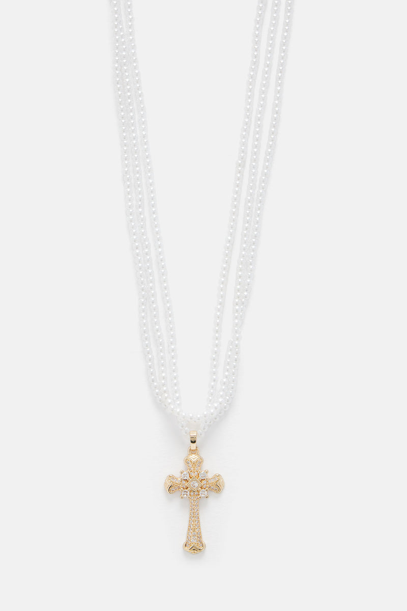 Pretty Girl Cross Necklace White/Gold Fashion Nova, Jewelry