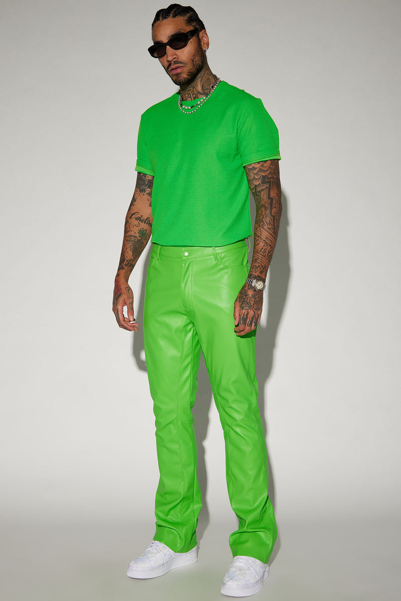 FAUX LEATHER FLARED TROUSERS - Green