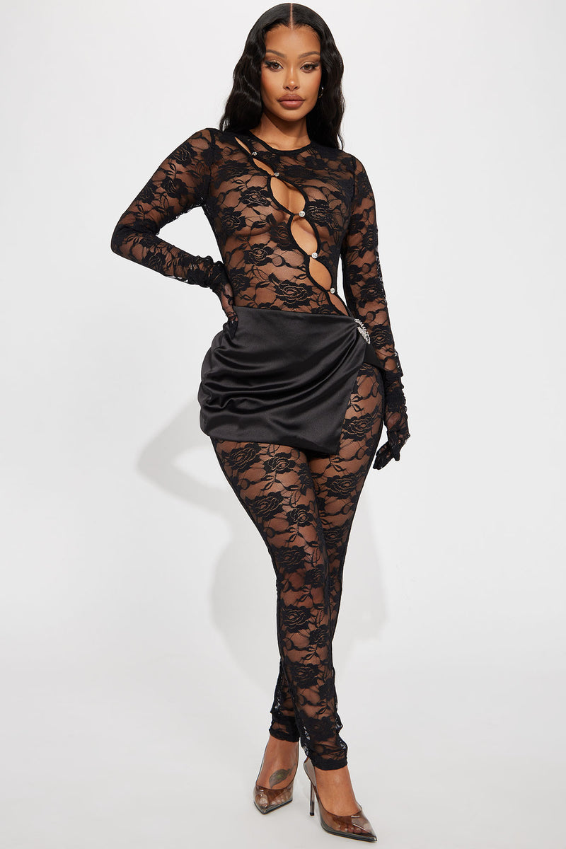 Dynamite Jumpsuit With Lace Detail - FINAL SALE JET BLACK