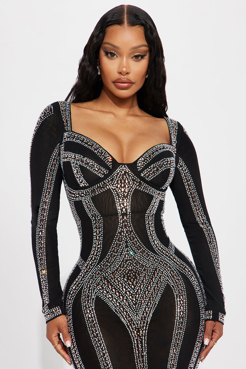 Alessia Embellished Gown - Black, Fashion Nova, Luxe