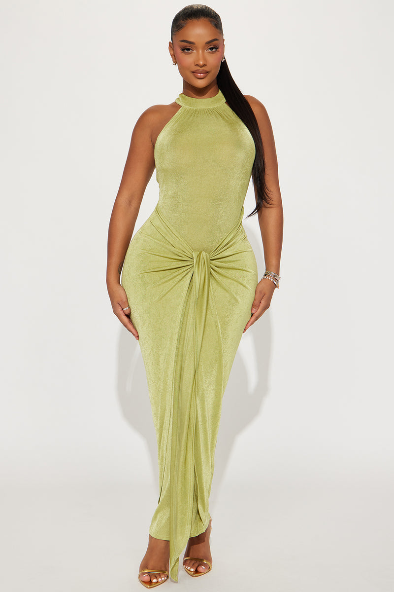 Layla Draped Maxi Dress - Chartreuse