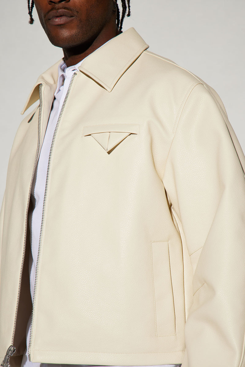 Houston Faux Leather Cropped Jacket - Off White