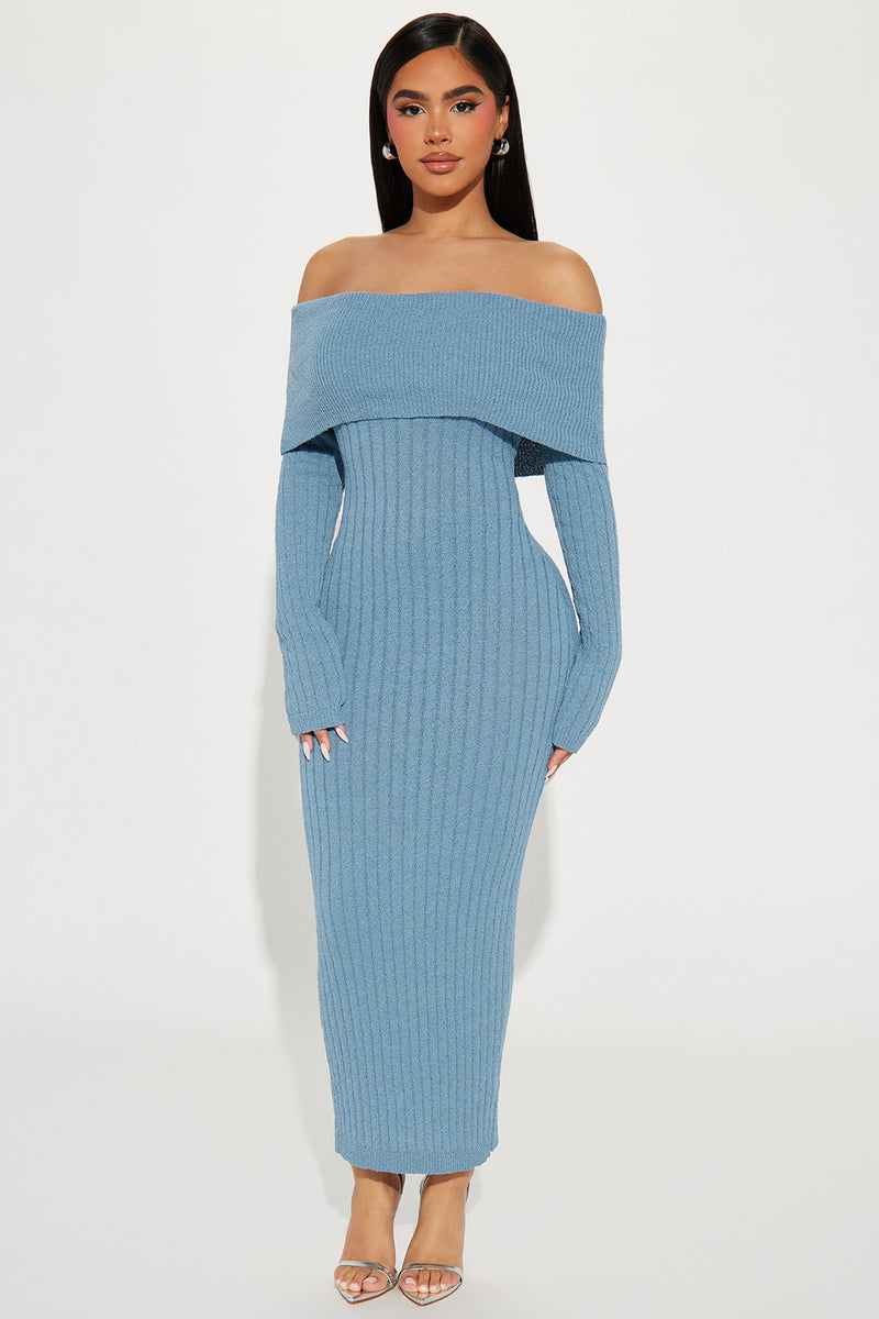 Sky Blue Shoulderless Triple Layer Midi Dress - Nine2Five-Clothing Brand