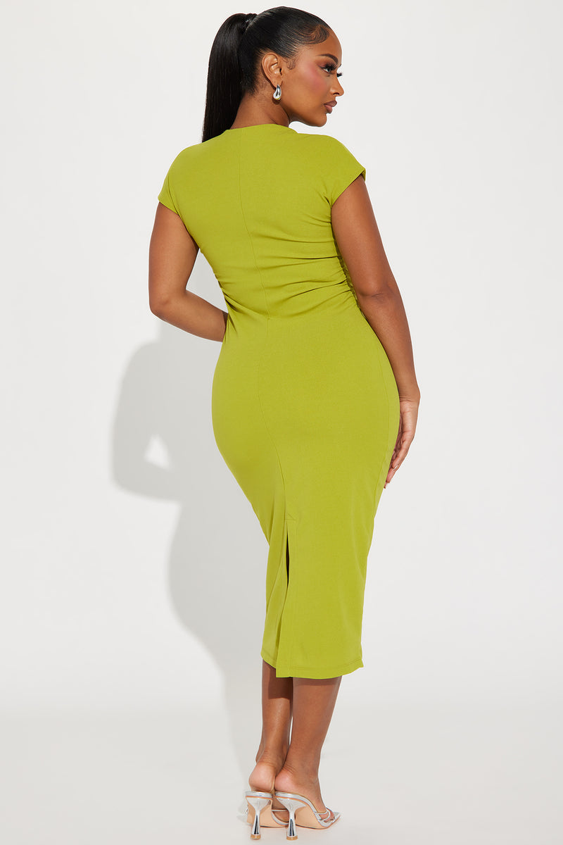 Liv Ruched Midi Dress Lime Fashion Nova Dresses Fashion Nova 