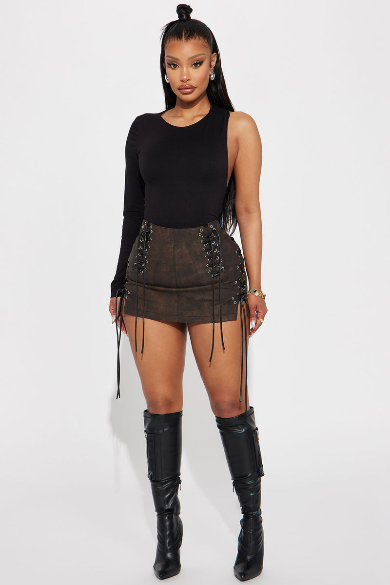 All Ruched Up Washed Faux Leather Mini Skirt - Brown, Fashion Nova, Skirts