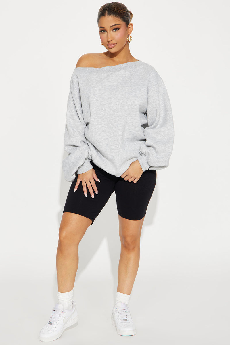 Vera Off Shoulder Oversized Sweatshirt - Heather Grey