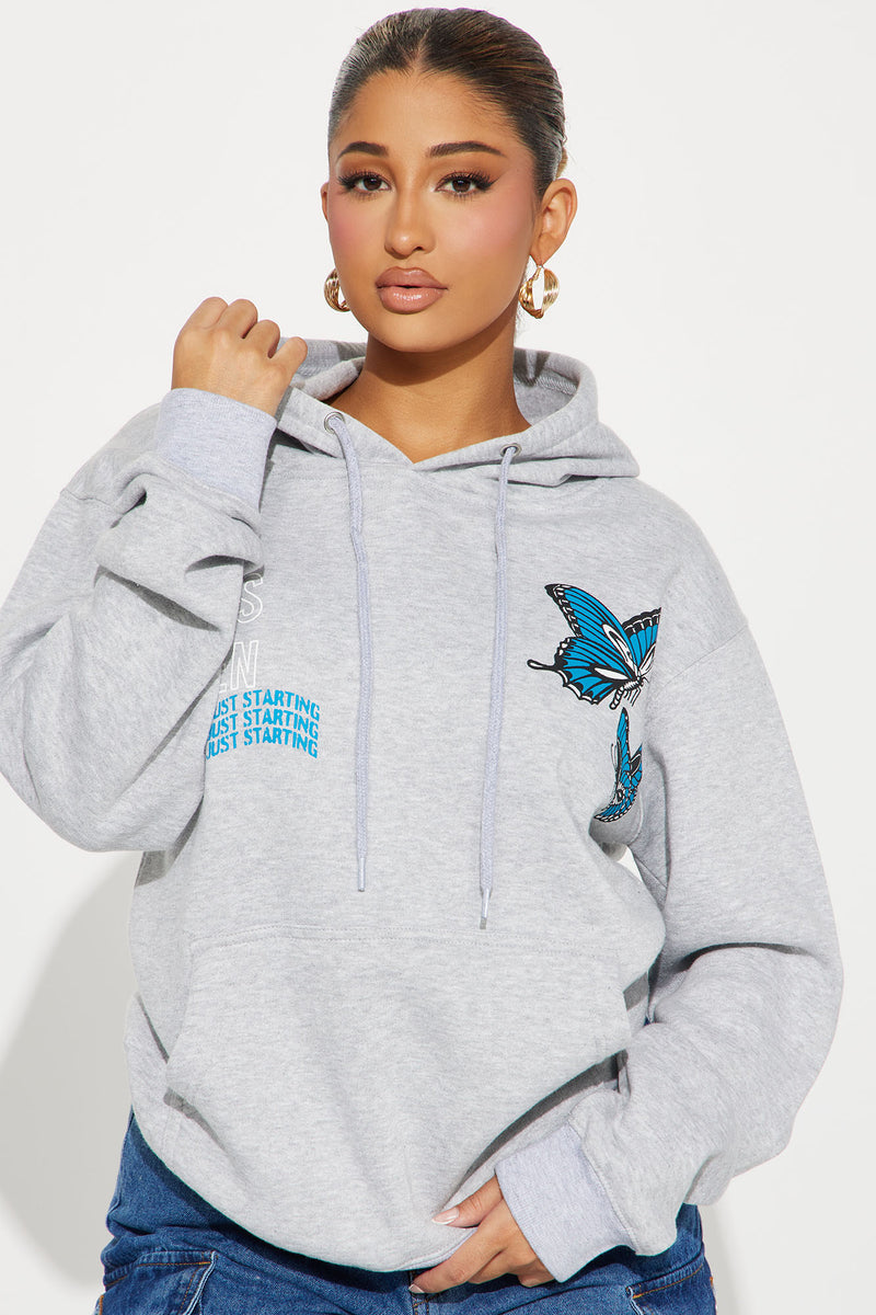 Break The Rules Butterfly Hoodie - Heather Grey