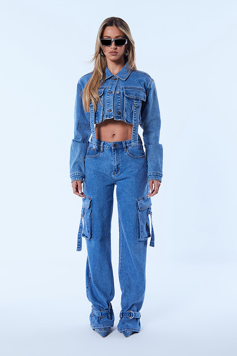 Love Hurts Cargo Denim Jacket - Medium Blue Wash, Fashion Nova, Jackets &  Coats