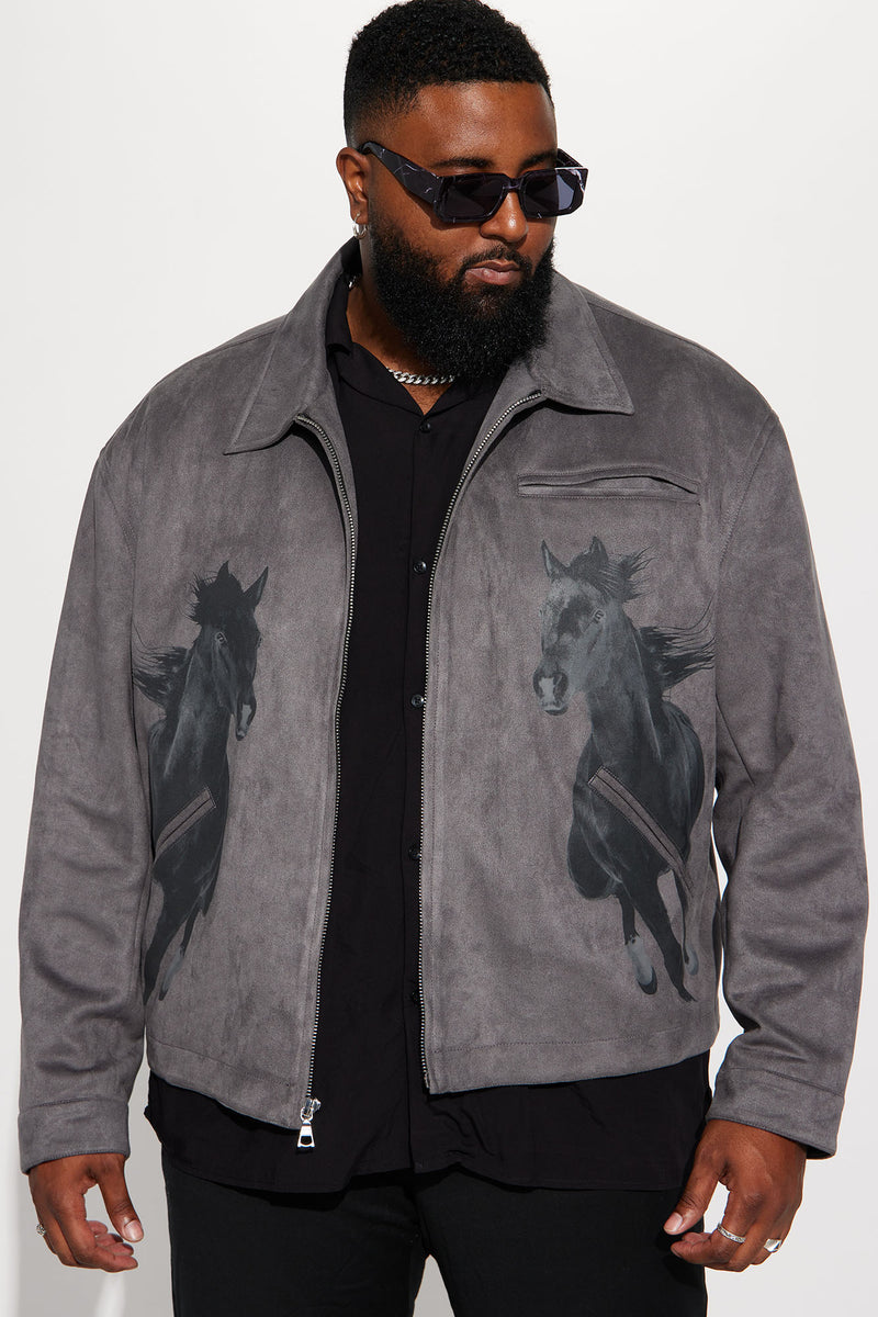 Riding Into The Weekend Faux Suede Jacket - Grey