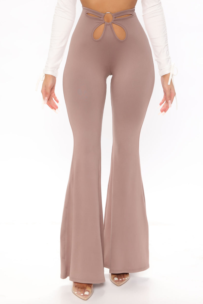 Peach Love California High Rise Floral Flare Pant - Women's Pants in Mocha  White Yellow