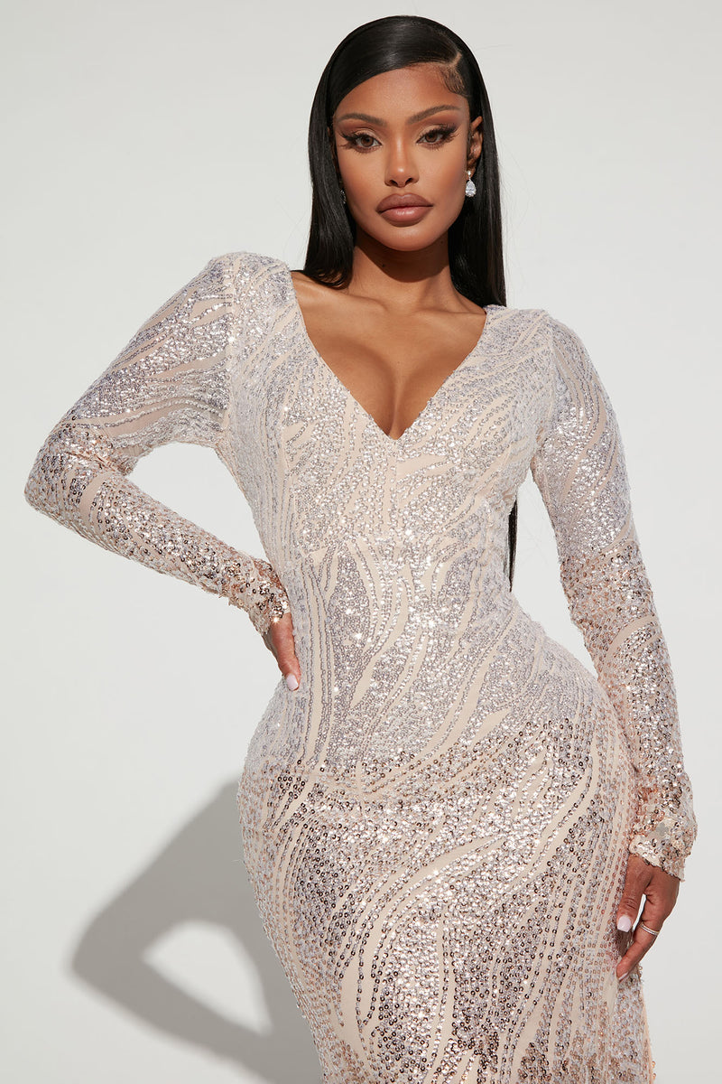 Kristal Sequin Maxi Dress Champagne Fashion Nova Dresses Fashion Nova 