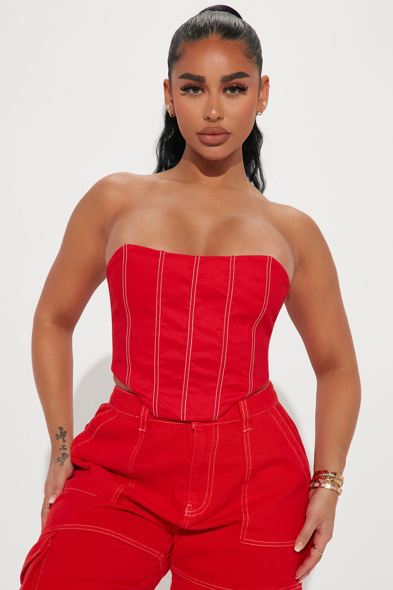 Sign Of The Times Corset Top - Red/Black, Fashion Nova, Shirts & Blouses