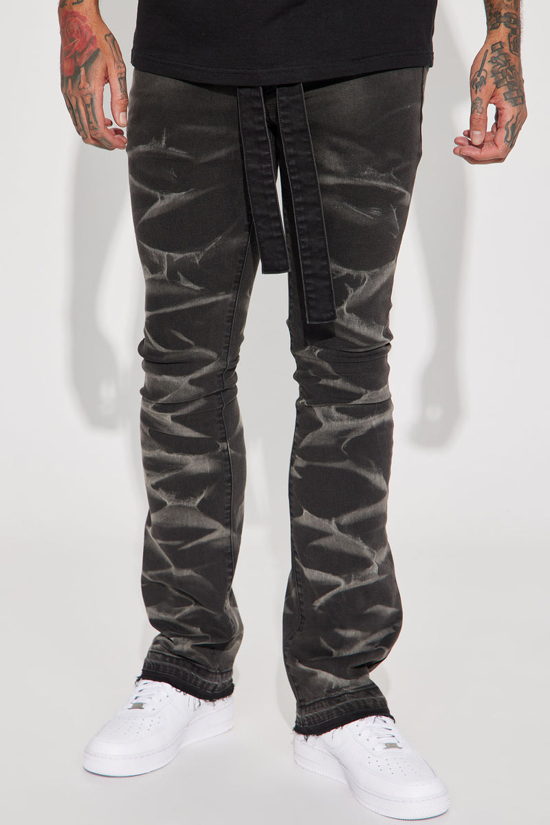 Against All Odds Bleached Stacked Skinny Flare Jeans - Black