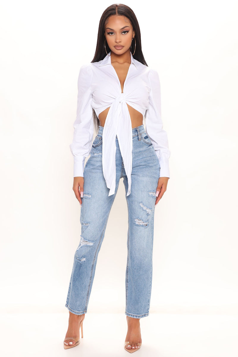 Open Edit Tie Back Short Sleeve Cotton Poplin Top