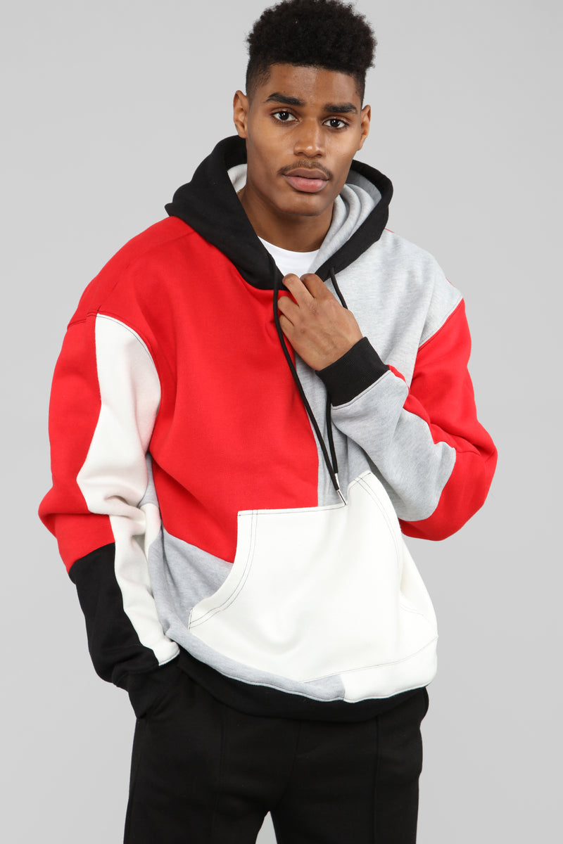 80's Color Block Hoodie - Red/Combo, Fashion Nova, Mens Fleece Tops