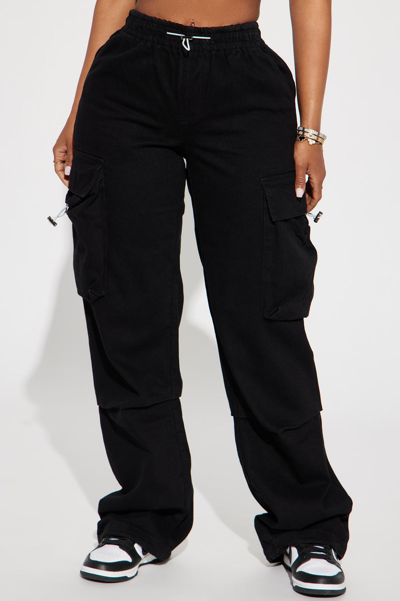 Darlingaga Streetwear Stripe Line Cargo Pants Women High Waist Jeans  Straight Black Pockets Denim Trousers Femal…