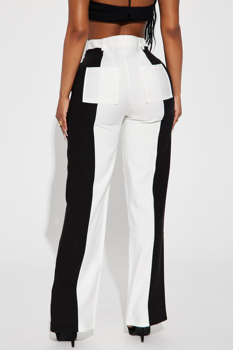 Seeing Double Colorblock Trouser - Black/White, Fashion Nova, Pants