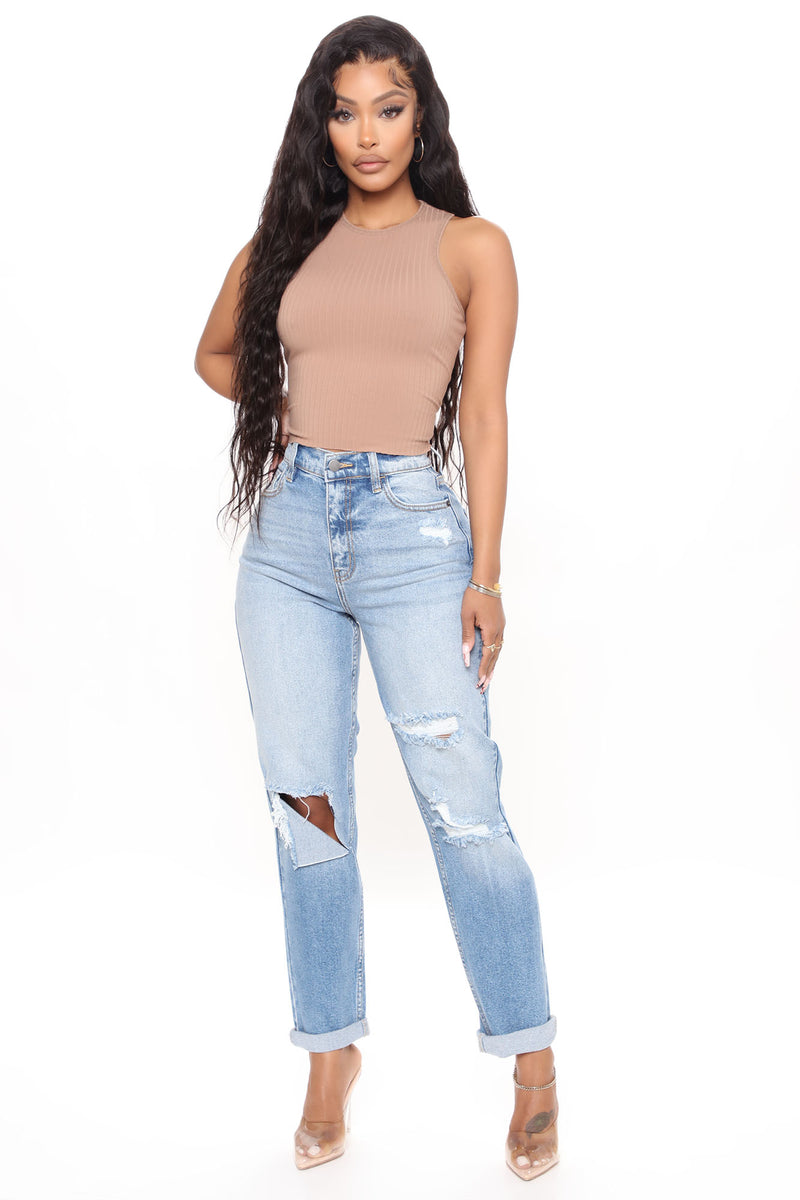 Fashion Nova Women's Daily Double Low Stretch Ripped Mom Jeans