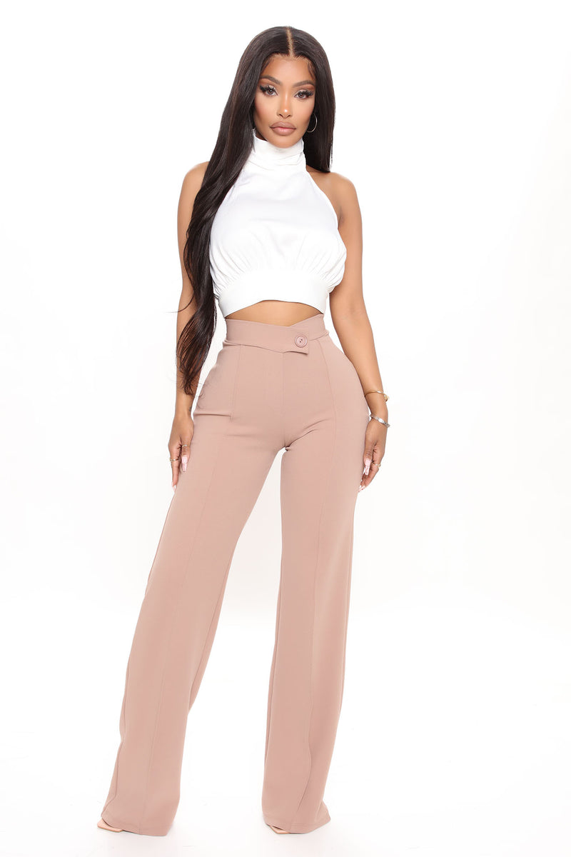 Scuba modal wide leg pants with bottom slits taupe by Before you - Two  Doors Down Boutique