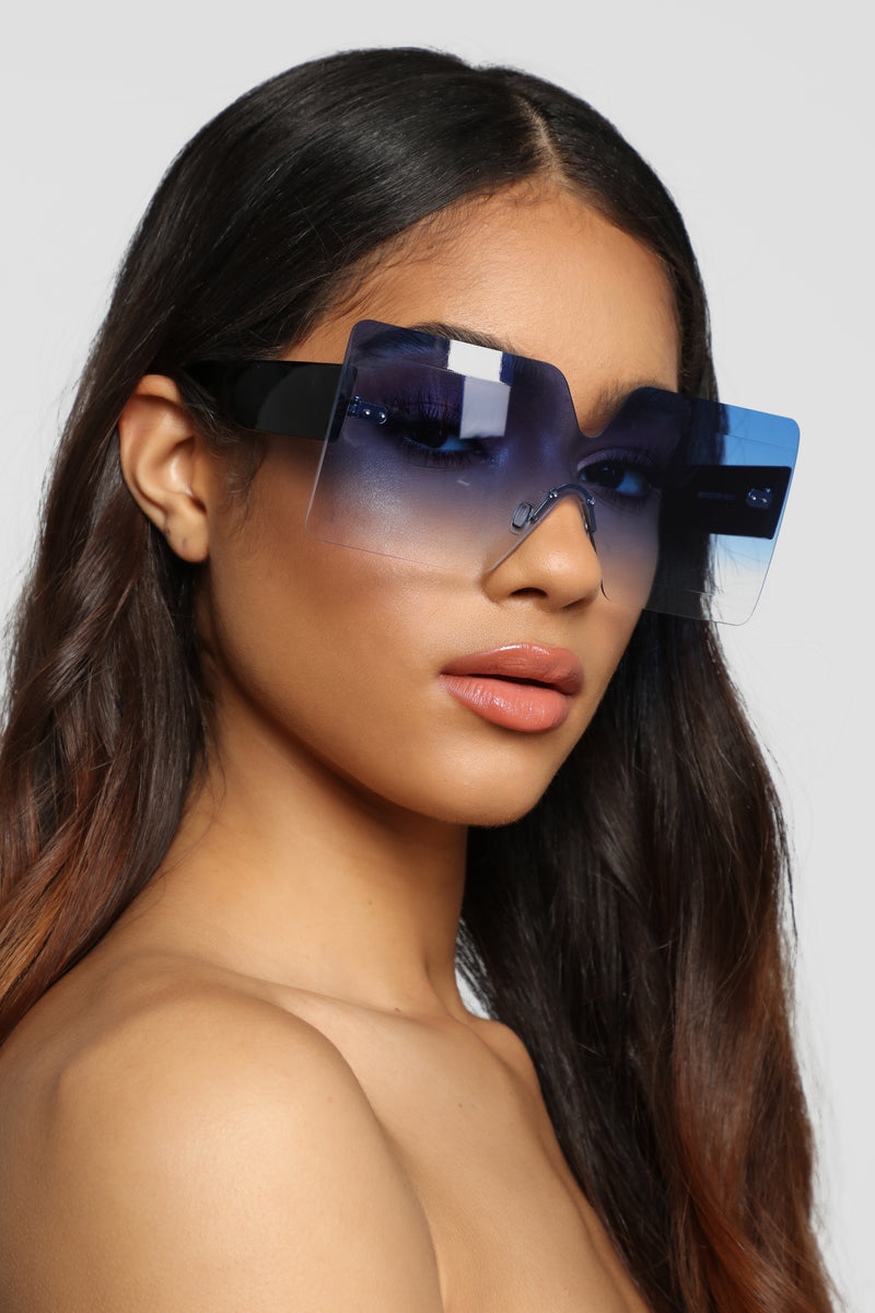 Oversized Square Frame Acetate Blue Sunglasses