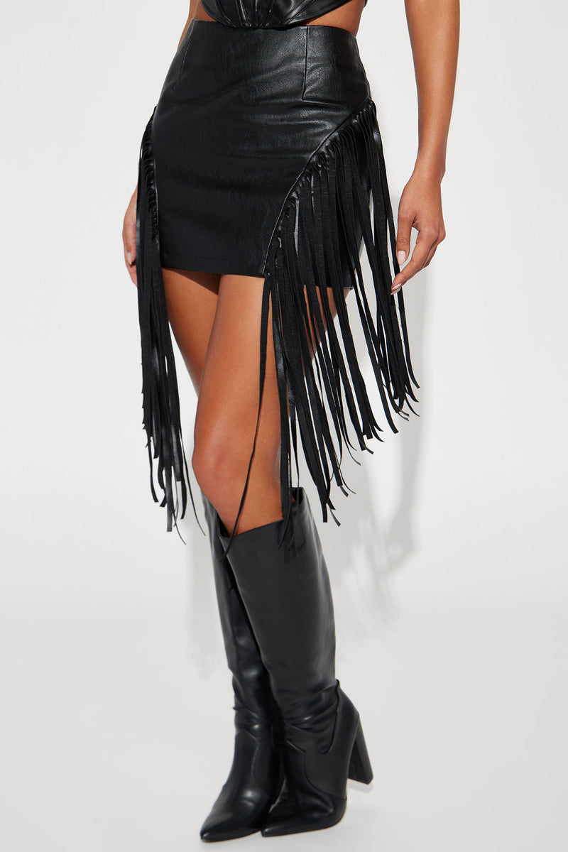 Faux Leather Fringe Skirt Black Black / Small