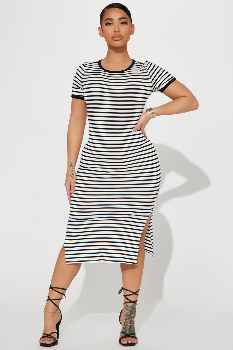 Striped Midi Dress - White/Black, Fashion Nova, Dresses
