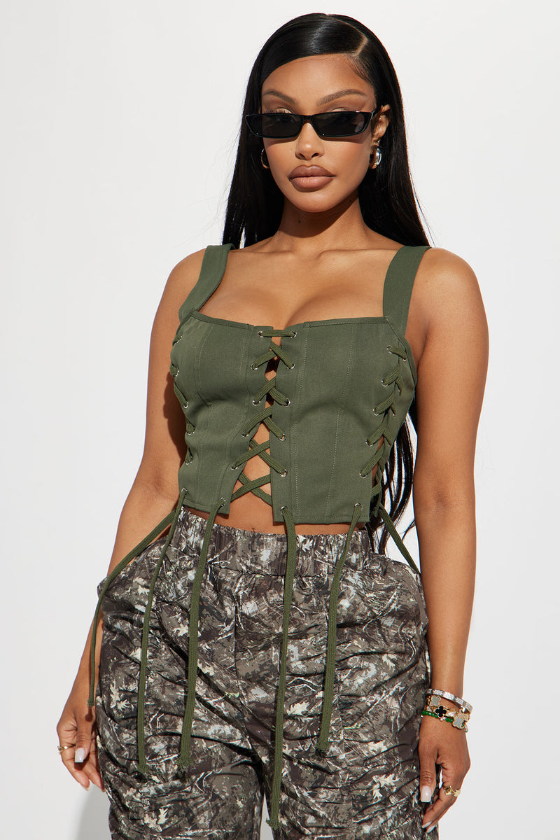 Kianna Washed Faux Leather Corset Top - Brown