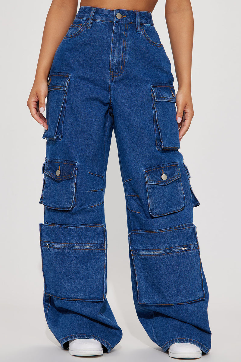 90's Baggy High Cargo Jeans - Denim blue - Ladies