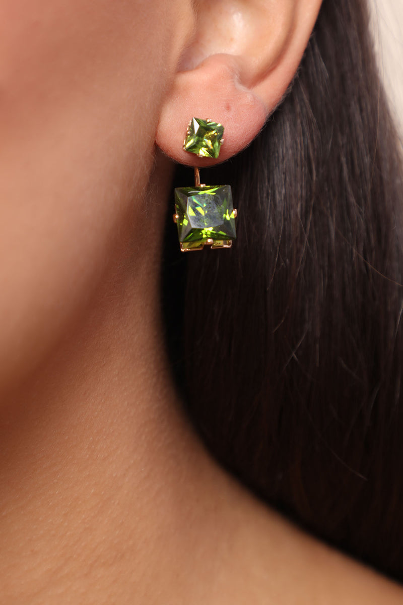 Simplicity Rhinestone Stud Earrings - Green