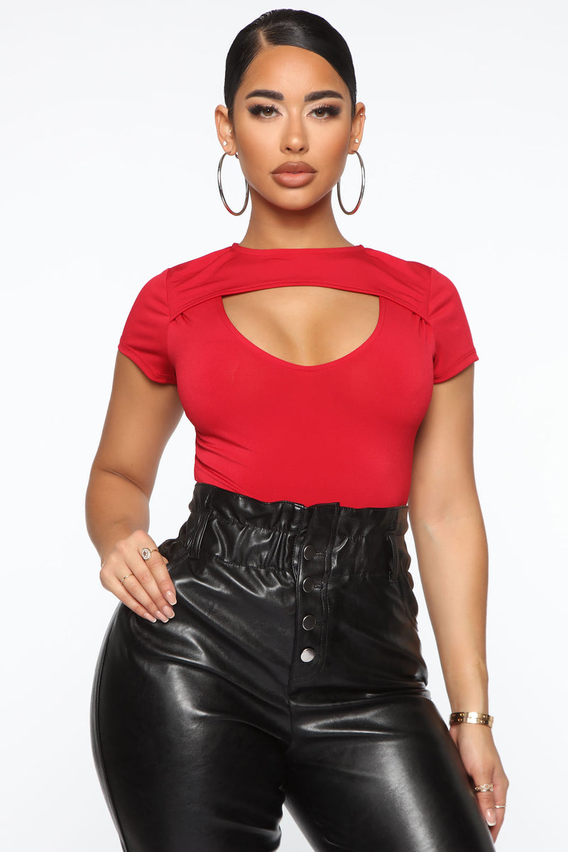 Kayeden Faux Leather Bodysuit - Red, Fashion Nova, Bodysuits