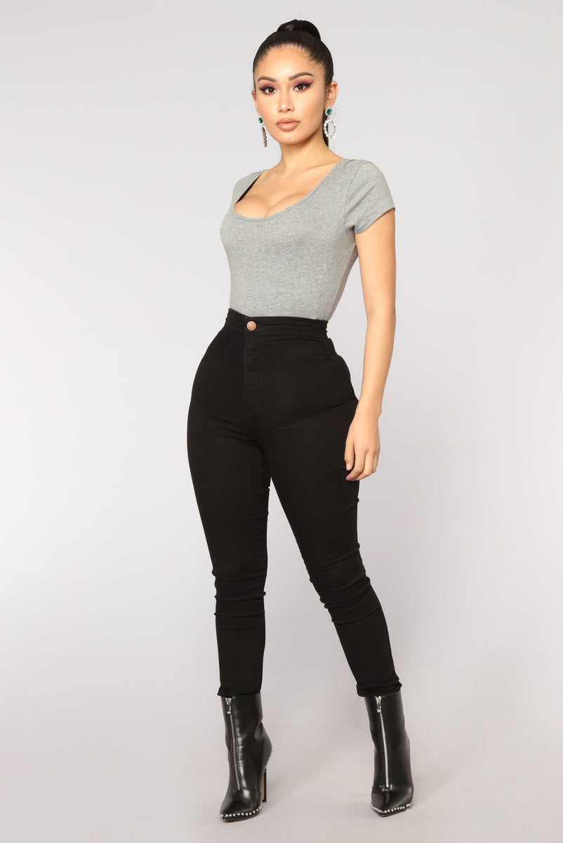 Sabela Basic Bodysuit Heather Grey Fashion Nova Basic Tops 5891