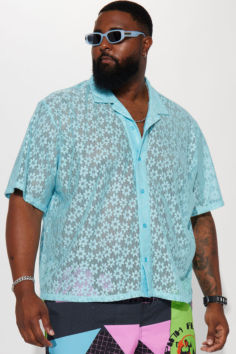 Regular Fit: short sleeve shirt with a patterned texture Light Blue