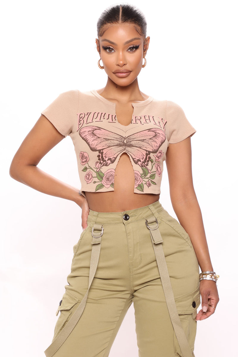 LA Butterfly Graphic Tee - Taupe, Fashion Nova, Screens Tops and Bottoms