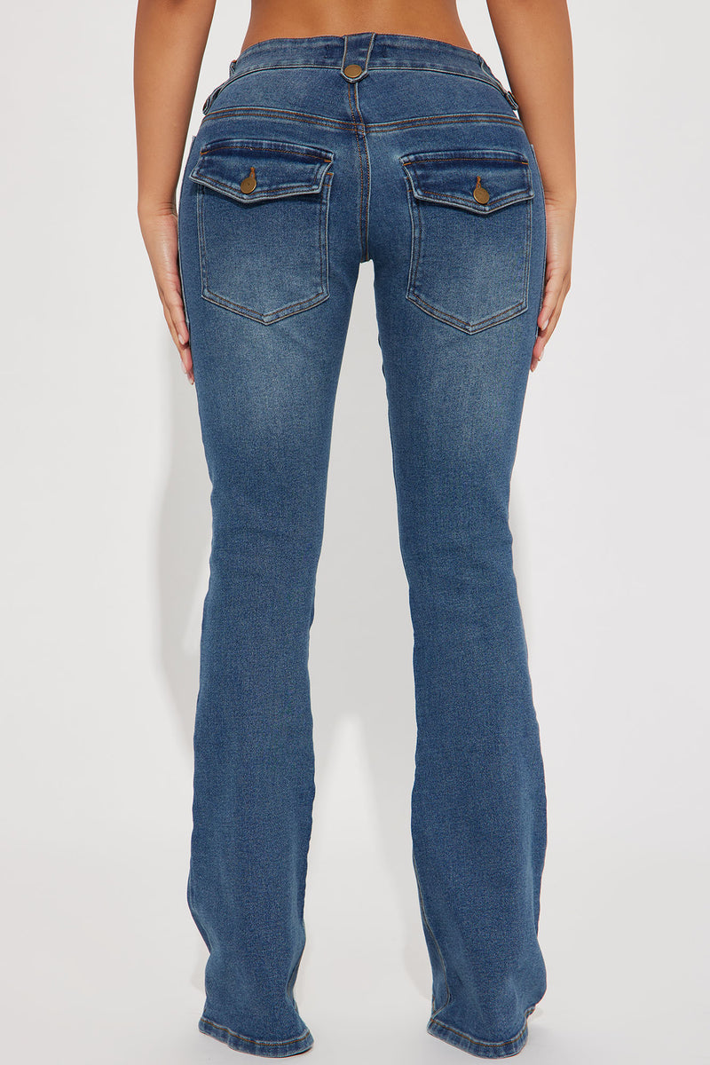 Dreaming Of It Cargo Flare Jeans - Dark Wash