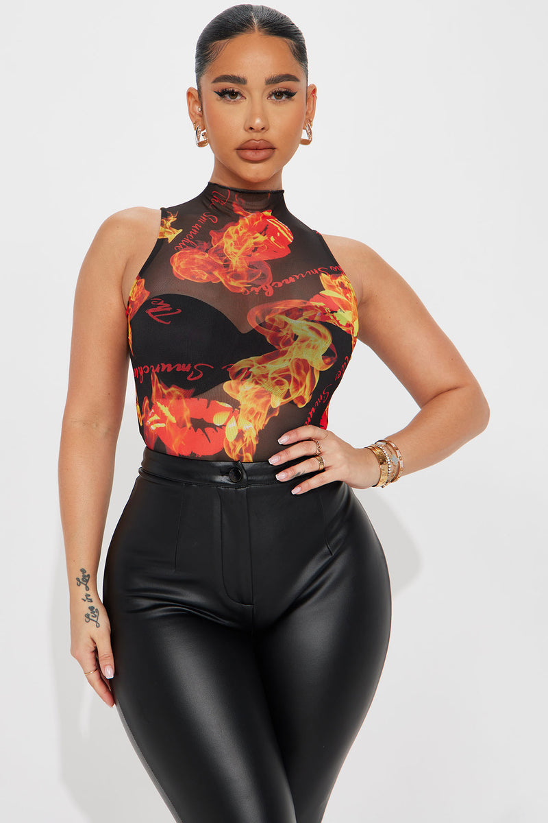 Up In Flames Bodysuit - Black/combo, Fashion Nova, Bodysuits